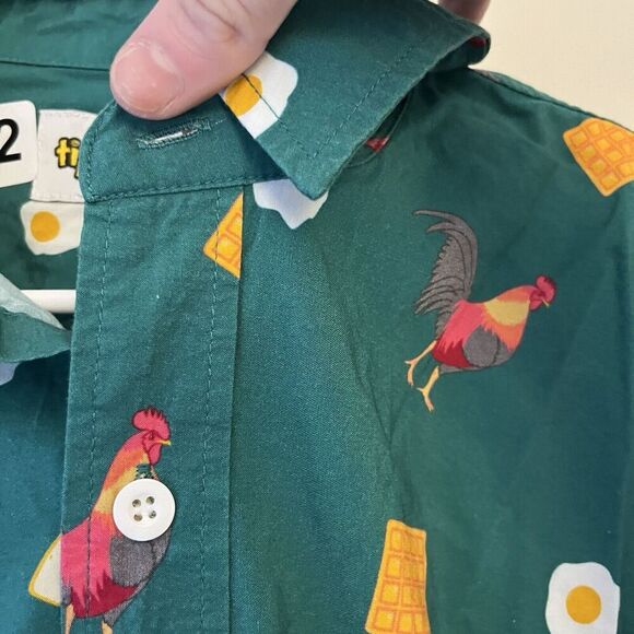 Tipsy Elves Green Button Shirt Chicken Waffles Eggs Sausage Medium Men’s Novelty - Picture 4 of 10